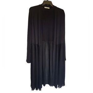 Pebble and Stone Black Jersey Knit Long Length Pleated Cardigan, L, mixed media